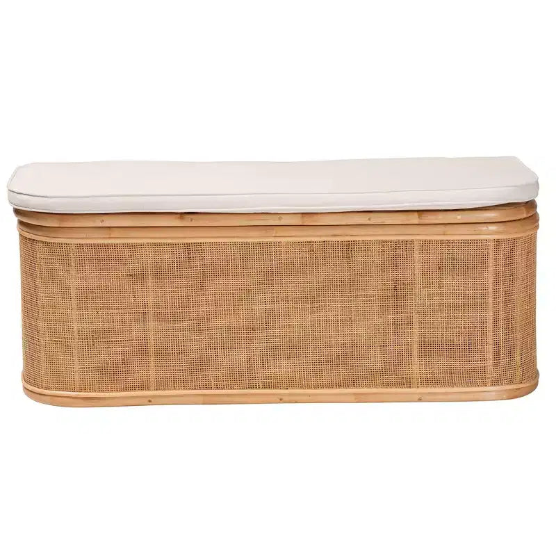 Panca contenitore in rattan naturale Bali & Pari Ishana Naturale/Bianco: Rivestimento in poliestere, telaio in compensato, nessun montaggio richiesto