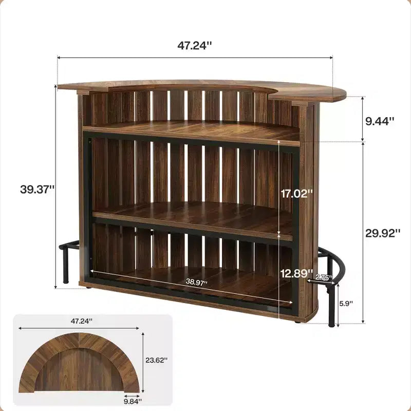 Mini Bar a 4 Livelli a Forma di Arco, Tavolo Bar Moderno Rustico con Poggiapiedi e Costruzione in MDF