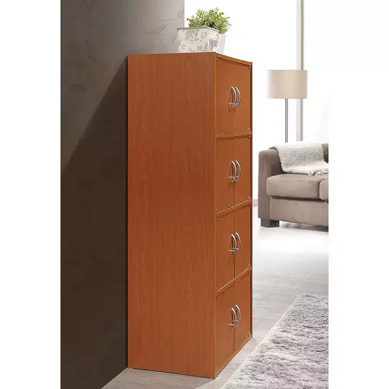 Hodedah HID44 Robusto armadio-libreria multiuso con 8 ante a montaggio a pavimento per casa e ufficio, finitura in legno di faggio