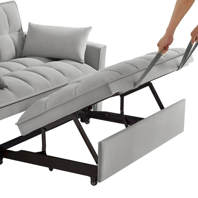 Divano letto a due posti 4 in 1 con braccioli e tasche portaoggetti, divano letto estraibile multifunzionale trapuntato con schienale regolabile