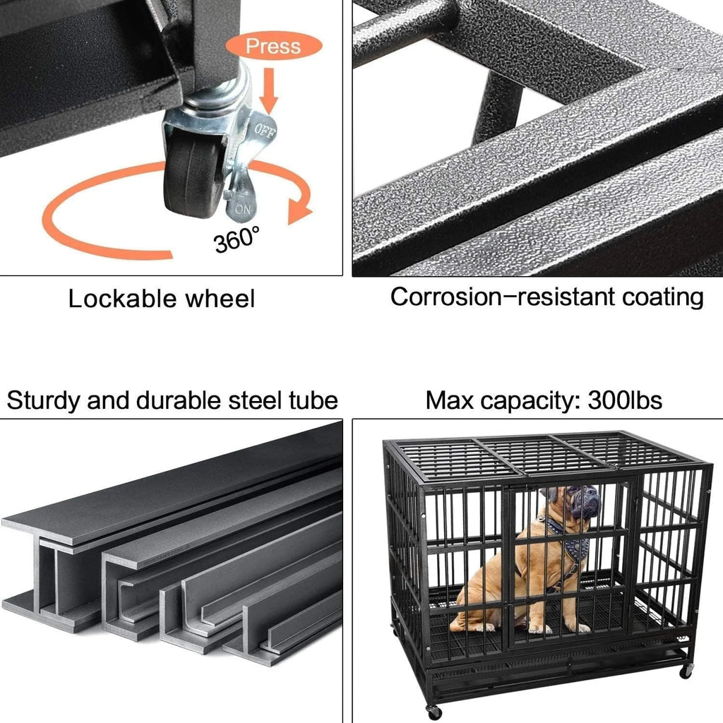 BOSSIN Trasportino/Gabbia/Panca per Cani Indistruttibile Resistente da 48/38 Pollici, Anti-Fuga, con Ruote Bloccabili