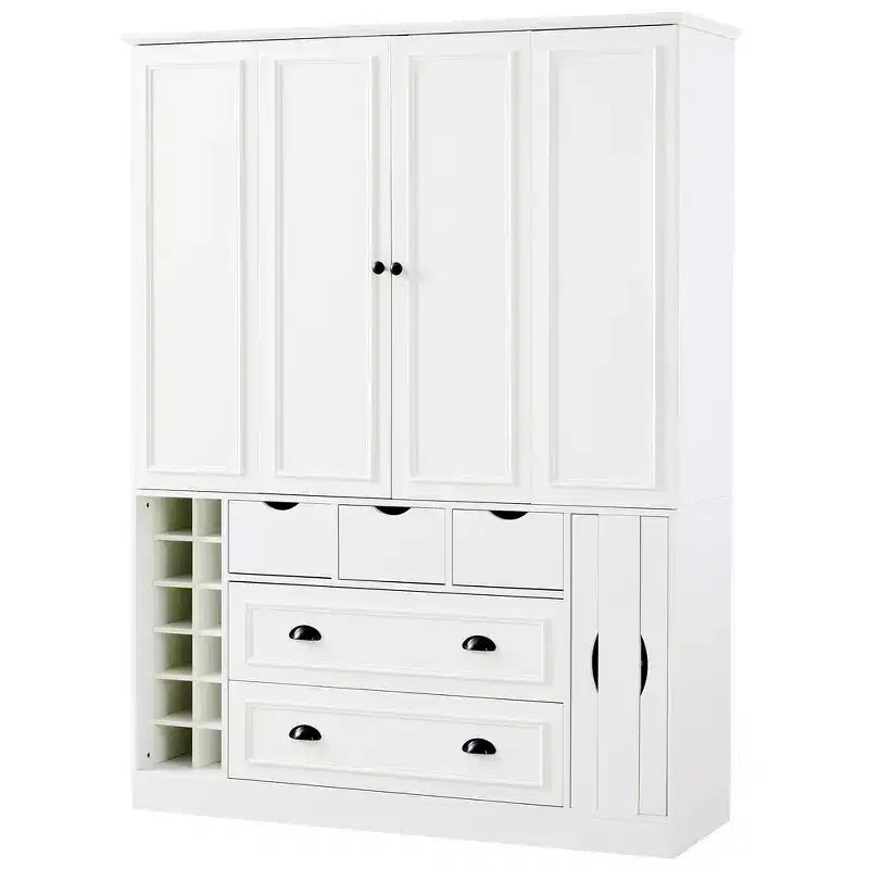 Whisen Armadio Dispensa per Cucina Autoportante Alto 180 cm, Grande Credenza Contenitore per Sala da Pranzo con 4 Ante Pieghevoli, Ripiani, Portabottiglie