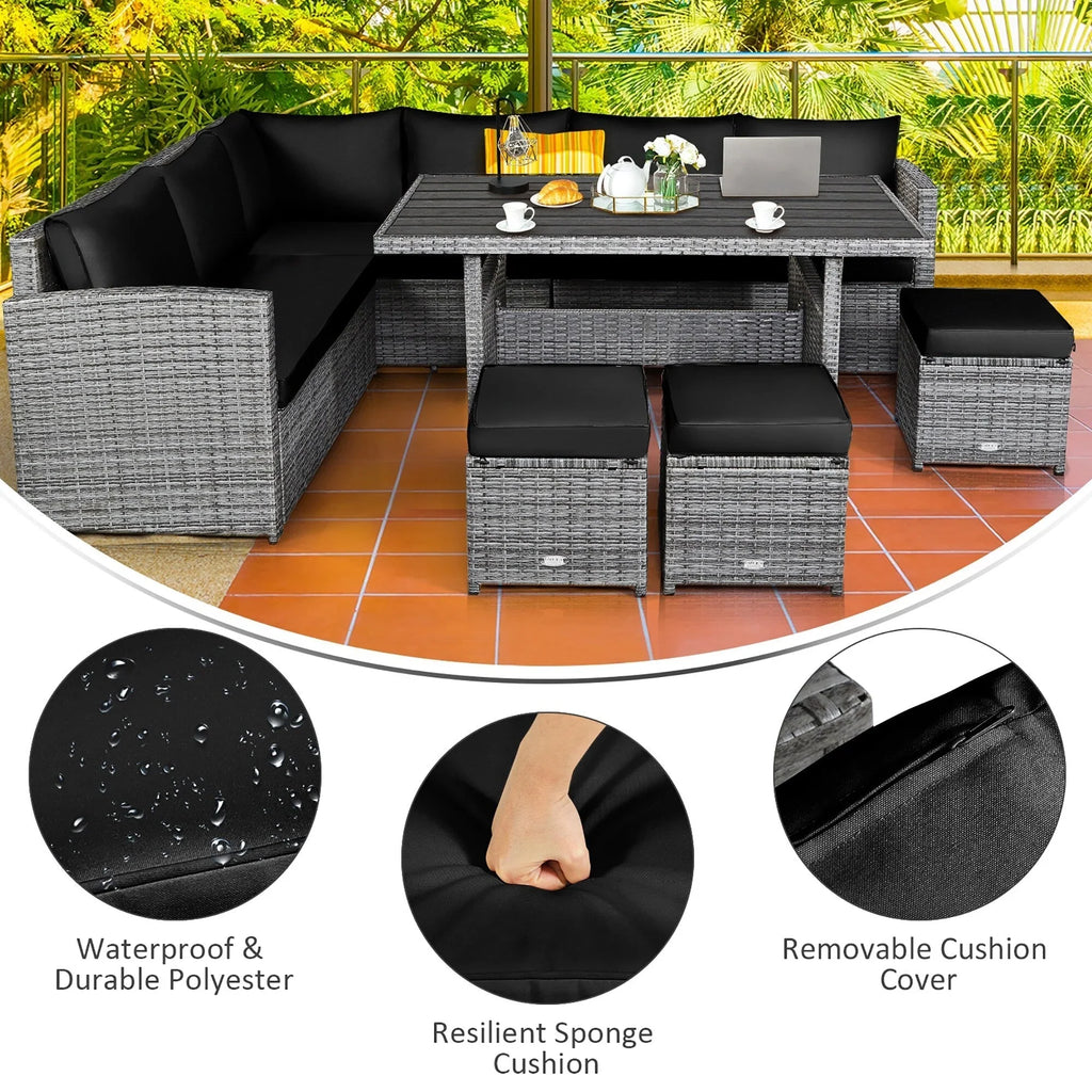Costway Set da pranzo da 7 pezzi in rattan per esterni Divano componibile ottomano - Vedi dettagli
