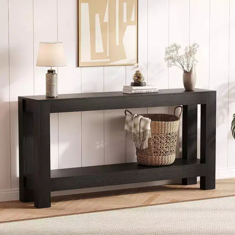 Tavolino console da ingresso a 63 pollici con 2 cassetti, tavolo da divano stretto in legno per soggiorno, corridoio o foyer, tavolino contenitore d'accento