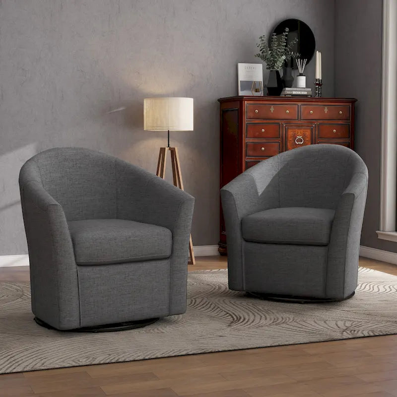 Set di 2 Poltrone Girevoli Moderne Imbottite a Barilotto, Poltrone Accent per Soggiorno