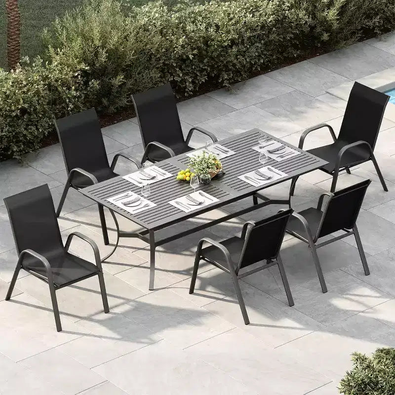Sedie da patio, Set di 4/6 sedie da pranzo impilabili per esterni in textilene leggero per tutte le stagioni con braccioli per giardino, bordo piscina