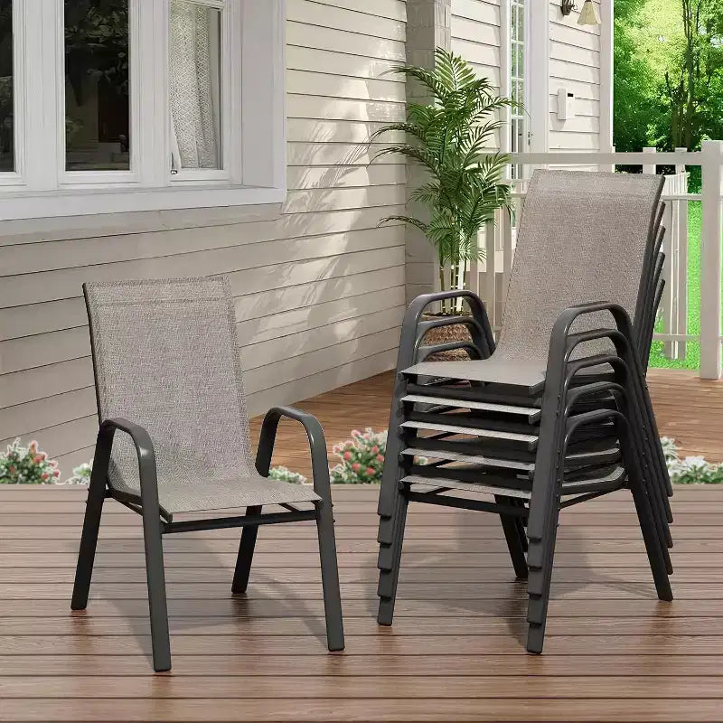 Sedie da patio, Set di 4/6 sedie da pranzo impilabili per esterni in textilene leggero per tutte le stagioni con braccioli per giardino, bordo piscina