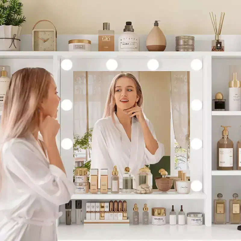 BALHAM TRADE-Toeletta con Specchio e Luci 9 Cassetti 6 Scaffali 3 Modalità di Illuminazione Luminosità Regolabile