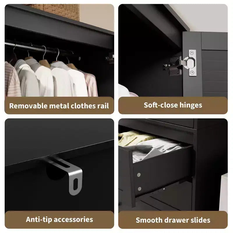 COZONY Armadio Guardaroba con 3 Cassetti e 2 Ante, Armadio Moderno in Legno per Camera da Letto, Armadio Alto Bianco Resistente