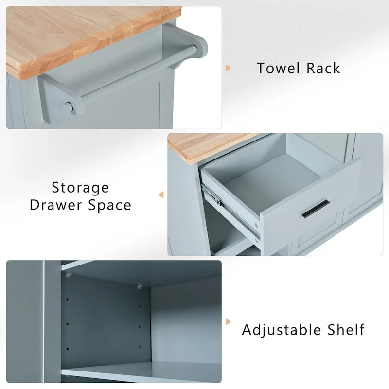 Isola da cucina con piano pieghevole, carrello da cucina con ripiano estraibile, portasciugamani e cassetto, ruote girevoli