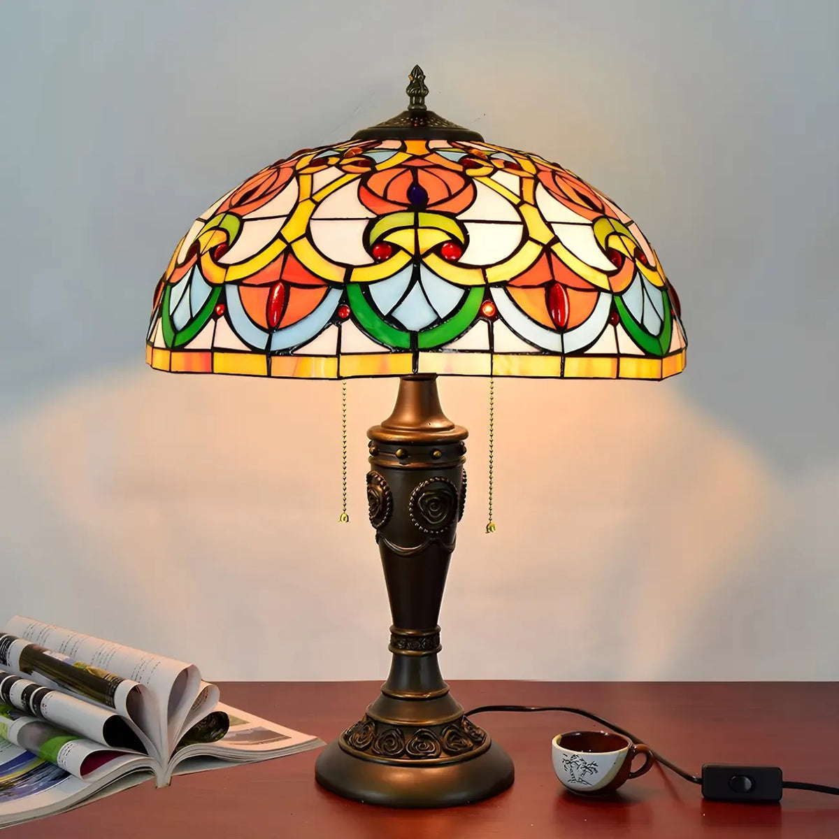 Lampada da tavolo HomeyFad a 2 luci, vintage, con cupola in vetro inossidabile