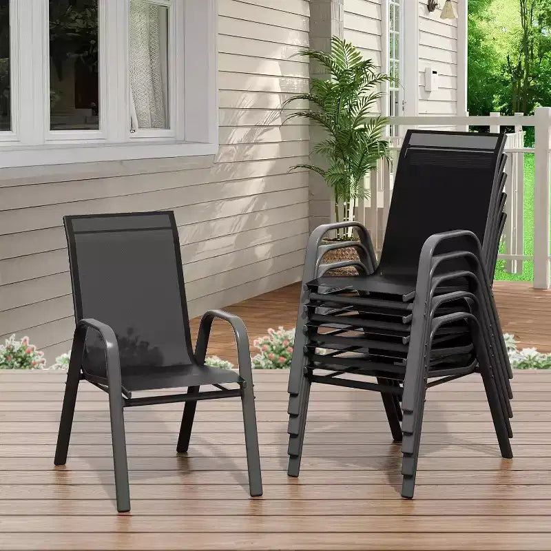 Sedie da patio, Set di 4/6 sedie da pranzo impilabili per esterni in textilene leggero per tutte le stagioni con braccioli per giardino, bordo piscina