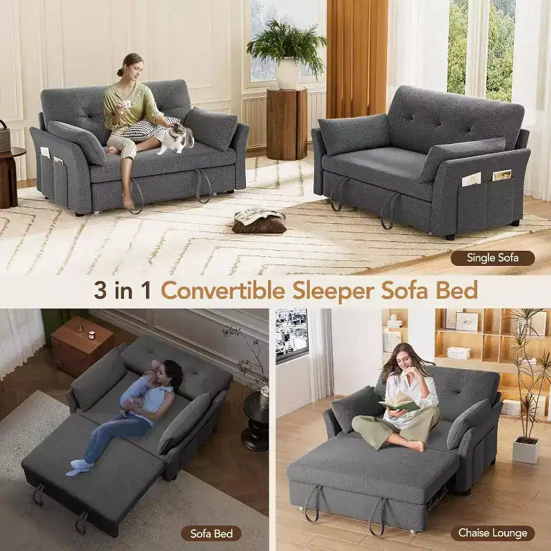 Dyonery Divano Letto Convertibile 3-in-1, Divano Letto Estraibile con Tasca Laterale e Schienale Regolabile, Montaggio Senza Attrezzi, Divanetto Pieghevole