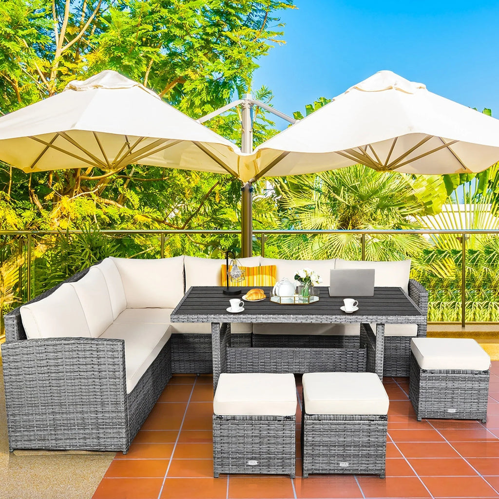 Costway Set da pranzo da 7 pezzi in rattan per esterni Divano componibile ottomano - Vedi dettagli