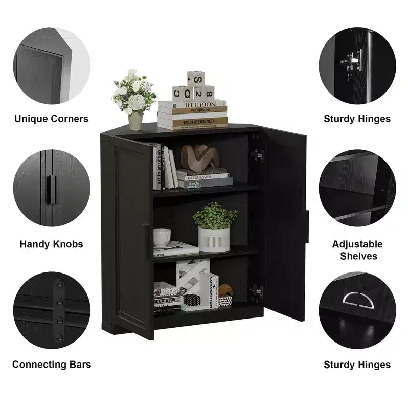 Mobile ad Angolo Dovelina con Ripiani Regolabili Credenza Buffet Vetrinetta Vino Mobile da Cucina e Sala da Pranzo con Ante in Legno - 31H x 31W, 36H x 31W