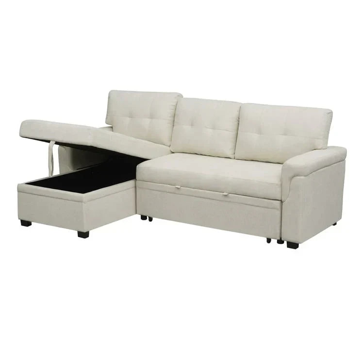 Divano componibile convertibile reversibile con letto estraibile, chaise longue con contenitore nascosto e gambe durevoli