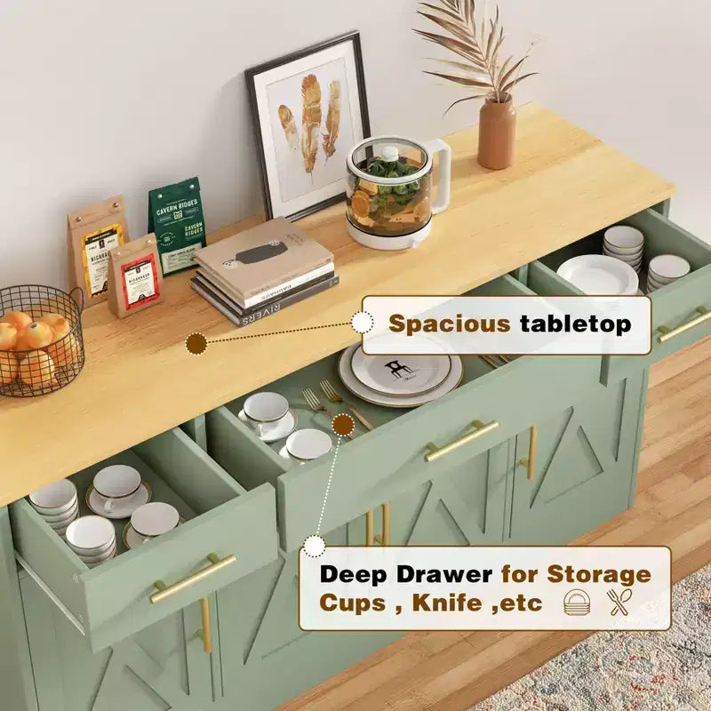 Mobile Buffet Celebalcony con Contenitore, Grande Mobile Contenitore da Cucina da 53,4 pollici con 3 Cassetti e 4 Ante, Ripiano Regolabile per Cucina, Soggiorno
