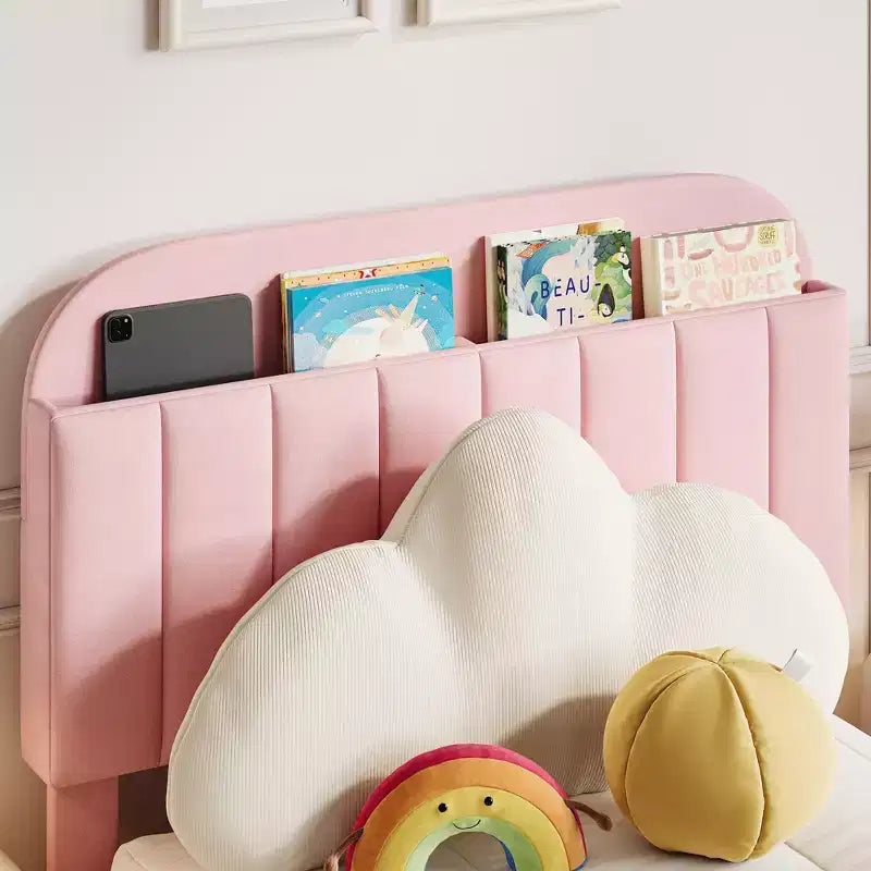 Struttura Letto Singolo (2 pz) con Cassetti Contenitori e Testiera, Rivestito in Velluto, Basso Profilo, Silenzioso, Facile da Montare, Rosa