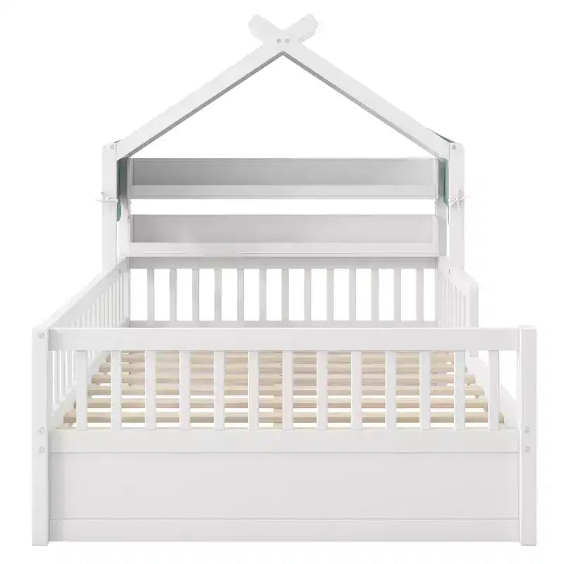 Letto a Capanna ModernLuxe per Bambini, Misura Singola/Piazza e Mezza, in Legno con Testiera Contenitore, Struttura in Pino Massiccio con Sponde di Protezione