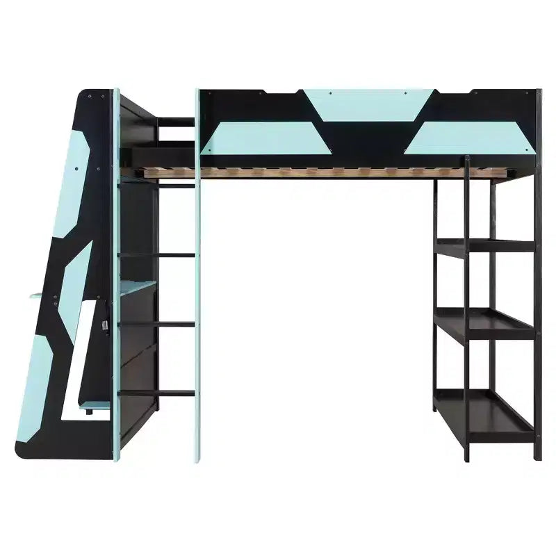 Luxystar Letto a soppalco completo da gaming con scrivania, mensole e luci