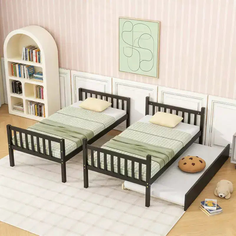 Letto a castello moderno in legno a due piani con letto estraibile, convertibile in 2 letti