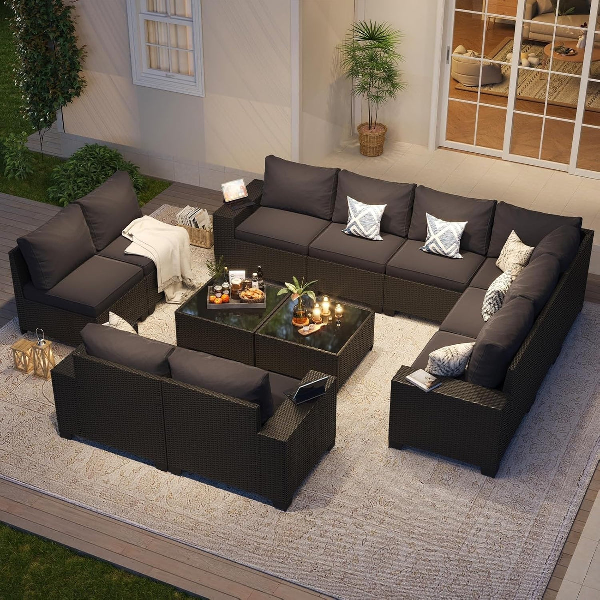 Set di Mobili da Esterno per Patio con Cuscino Spesso 10 cm