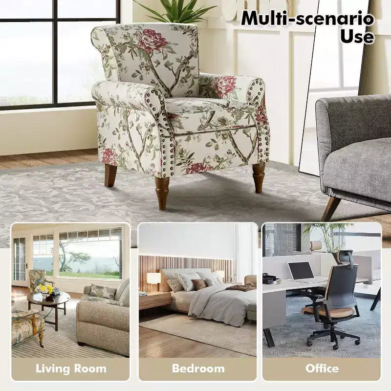 Poltrona Araceli Tradizionale in Legno Imbottita Floreale con Schienale Alto e Borchie | ART OF LIVING DESIGNS