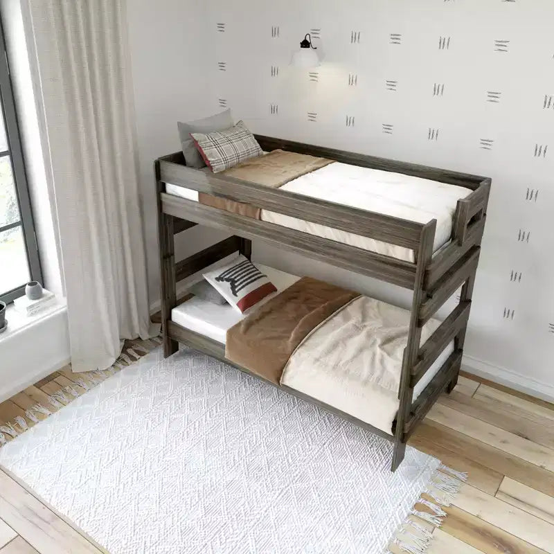 Letto a castello in legno massello Plank+Beam, stile rustico, singolo su singolo, per adulti