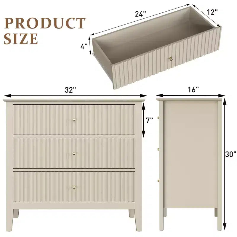Cassettiera Heynemo a 3 Cassetti, Comodino in Legno Verniciato Alto 76 cm con Contenitore, Ampio Cassettone Moderno con Guide a Sfera