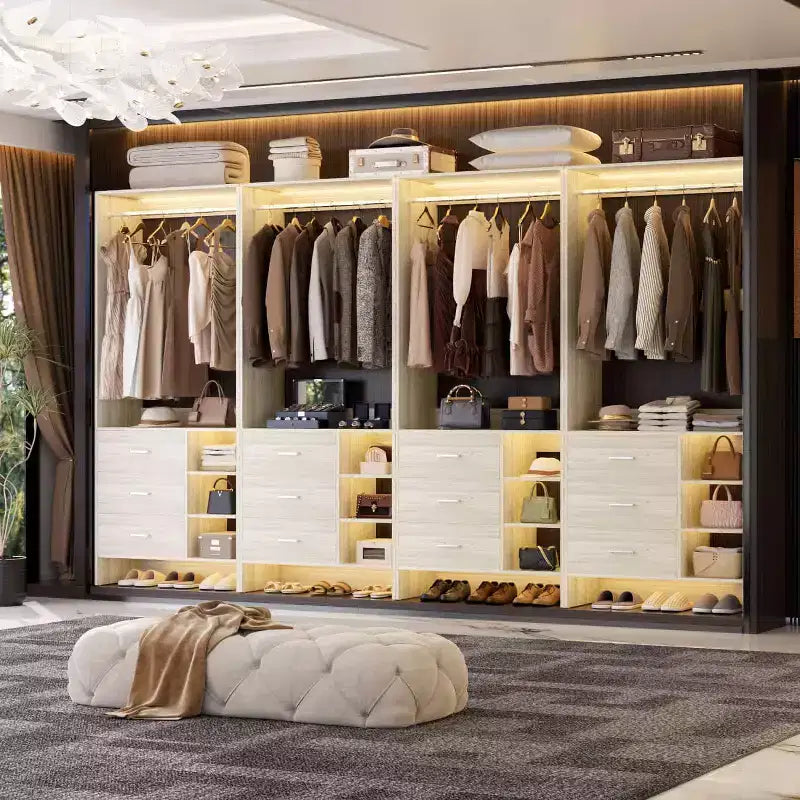 Besiost Set di 4 organizer per armadio con cassetti in legno e aste appendiabiti