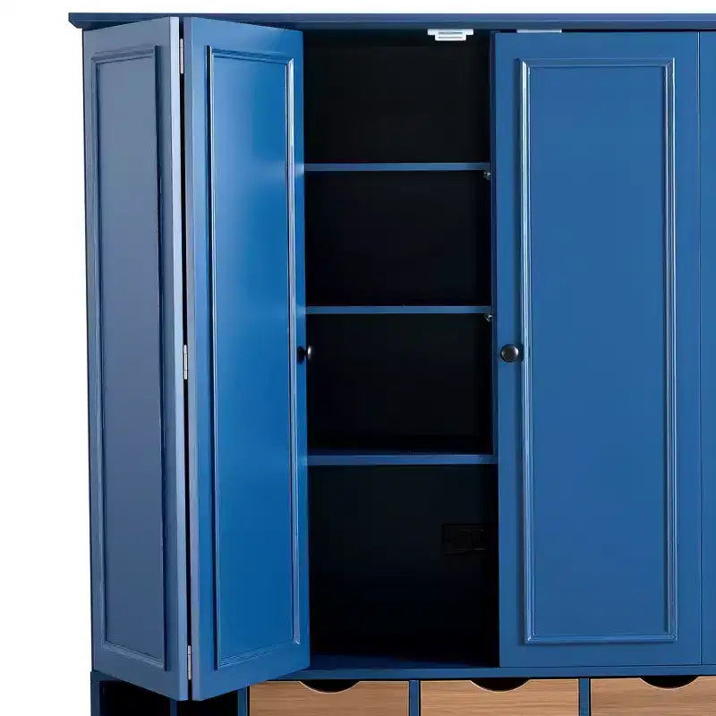 Whisen Armadio Dispensa per Cucina Autoportante Alto 180 cm, Grande Credenza Contenitore per Sala da Pranzo con 4 Ante Pieghevoli, Ripiani, Portabottiglie