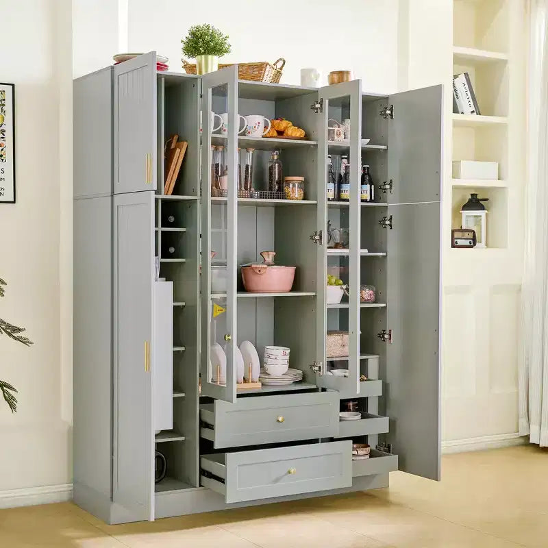 Dispensa da Cucina Autoportante Whisen 71''H, Grande Armadio Contenitore per Sala da Pranzo con 6 Ante, Ripiani Regolabili