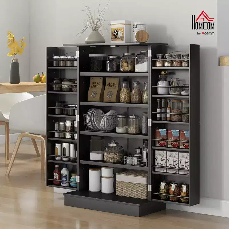 HOMCOM Dispensa da Cucina 41, Mobile Credenza da Cucina a 2 Ante con 5 Ripiani, 12 Portaspezie e Mensole Regolabili per Sala da Pranzo