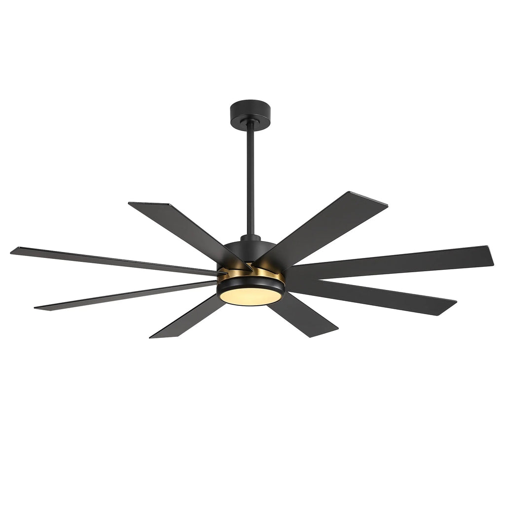 Ventilatore da soffitto nero da 65 pollici a 8 pale con luce LED e telecomando
