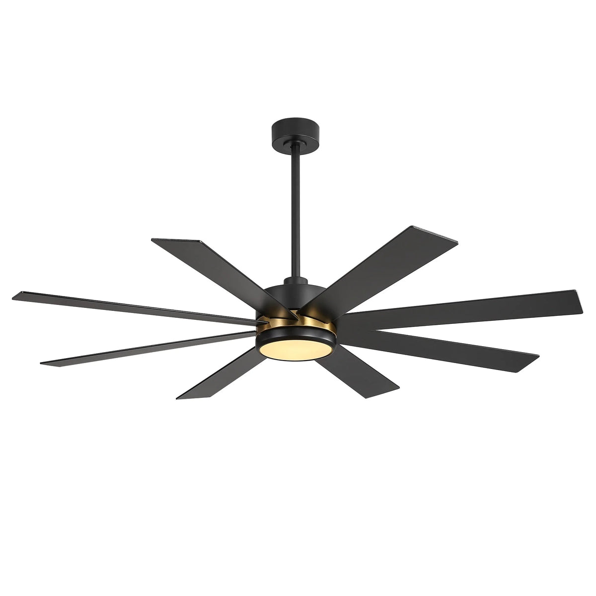 Ventilatore da soffitto nero da 65 pollici a 8 pale con luce LED e telecomando