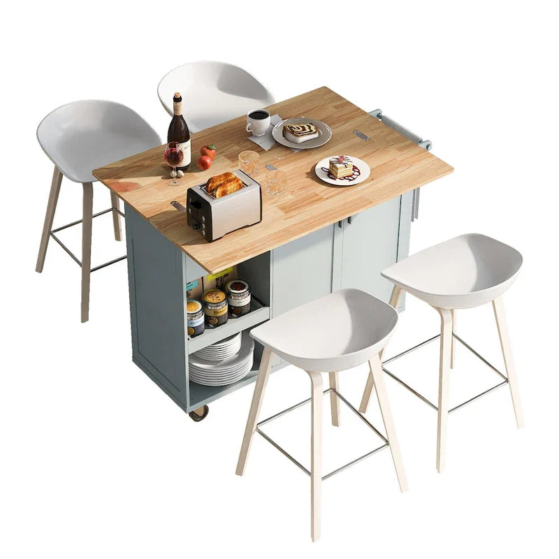 Isola da cucina con piano pieghevole, carrello da cucina con ripiano estraibile, portasciugamani e cassetto, ruote girevoli