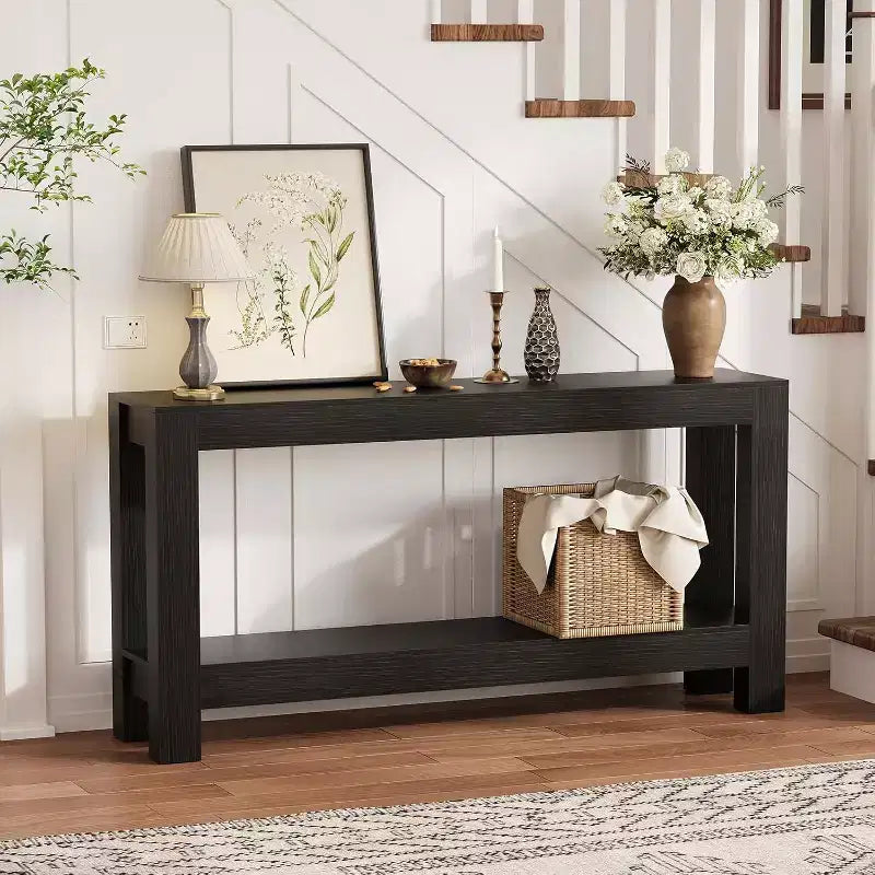 Tavolino console da ingresso a 63 pollici con 2 cassetti, tavolo da divano stretto in legno per soggiorno, corridoio o foyer, tavolino contenitore d'accento