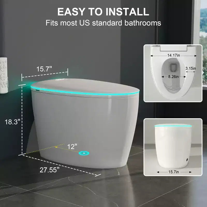 Vaso Bidet Intelligente con Coperchio e Sedile ad Apertura/Chiusura Automatica, Scarico con Sensore a Piede, Senza Serbatoio Monoblocco Allungato, Sedile Riscaldato