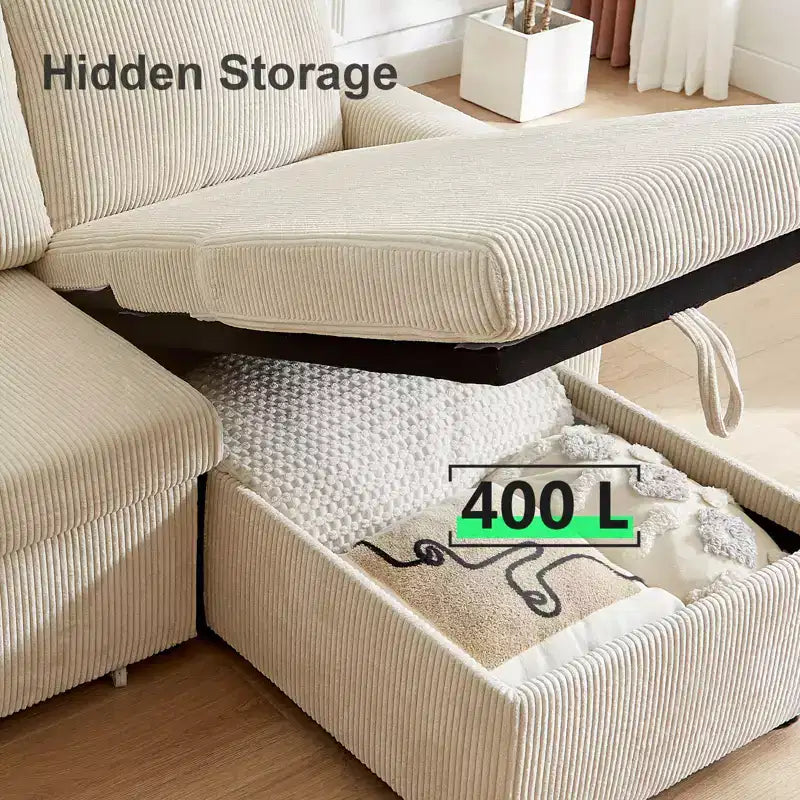 Canapé-lit sectionnel Dyonery 81, canapé-lit escamotable en forme de L avec méridienne de rangement réversible, USB, dossier inclinable
