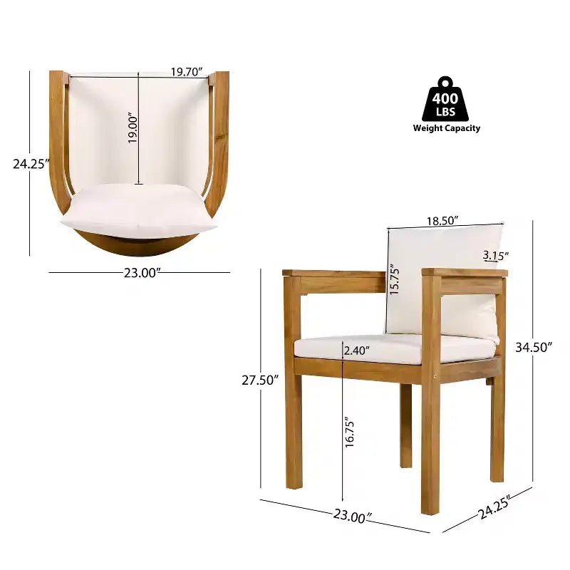 Christopher Knight Home Irene Set da pranzo da esterno rustico a 9 pezzi in legno di acacia con sedie con schienale curvo e cuscini