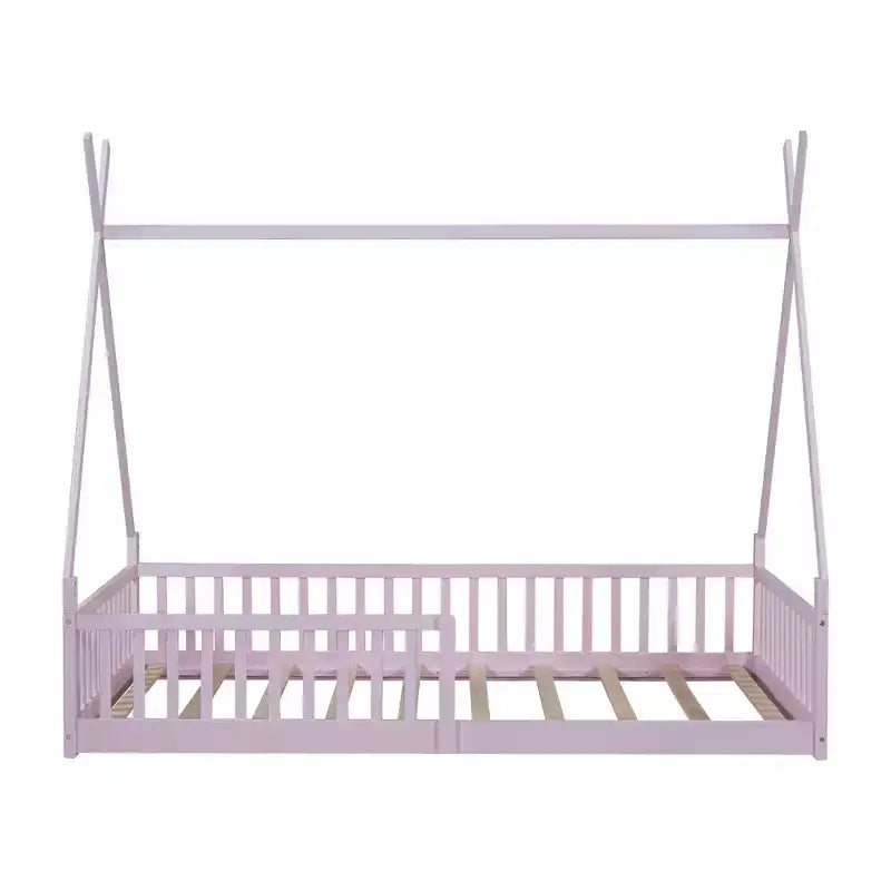 Letto a pavimento per bambini, letti a tenda a una piazza, letto a pavimento Montessori con doghe e sponde di protezione, struttura letto a casetta in legno per ragazzi e ragazze