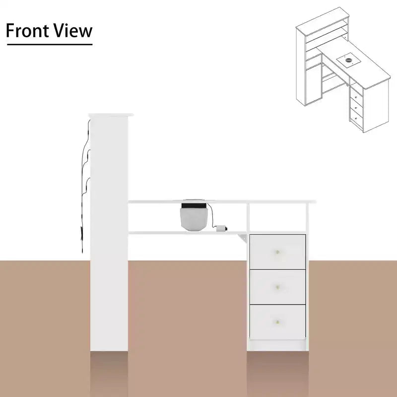 Tavolo Unghie Bianco con Aspiratore Integrato, Vetrina in Vetro Temperato, Maniglie Dorate, Postazione Salone Unghie, Tavolo Trucco