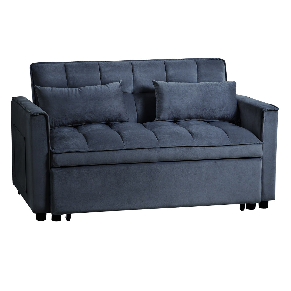 Moderno divano letto estraibile, divano letto 3-in-1 con schienale regolabile, divanetto in velluto, cuscini e tasche laterali