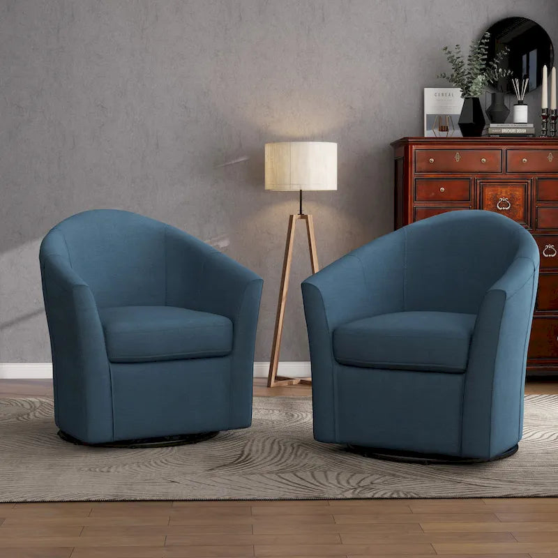 Set di 2 Poltrone Girevoli Moderne Imbottite a Barilotto, Poltrone Accent per Soggiorno