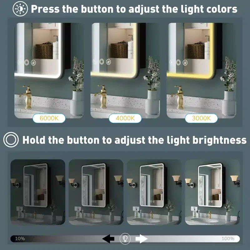 Mobiletto a specchio a LED nero/bianco/oro, anta singola, cerniera sinistra o destra, a incasso o a parete