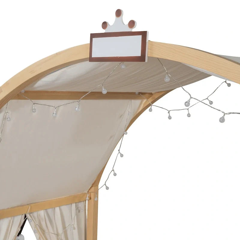 Letto a piattaforma in legno massiccio a forma di casetta, letto Montessori a terra con tetto ad arco e letto estraibile per bambine e bambini