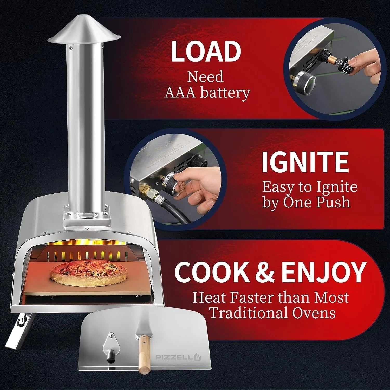 Forno per pizza da esterno multifuel per pizza con bruciatore a gas e contenitore per legna - 12 pollici