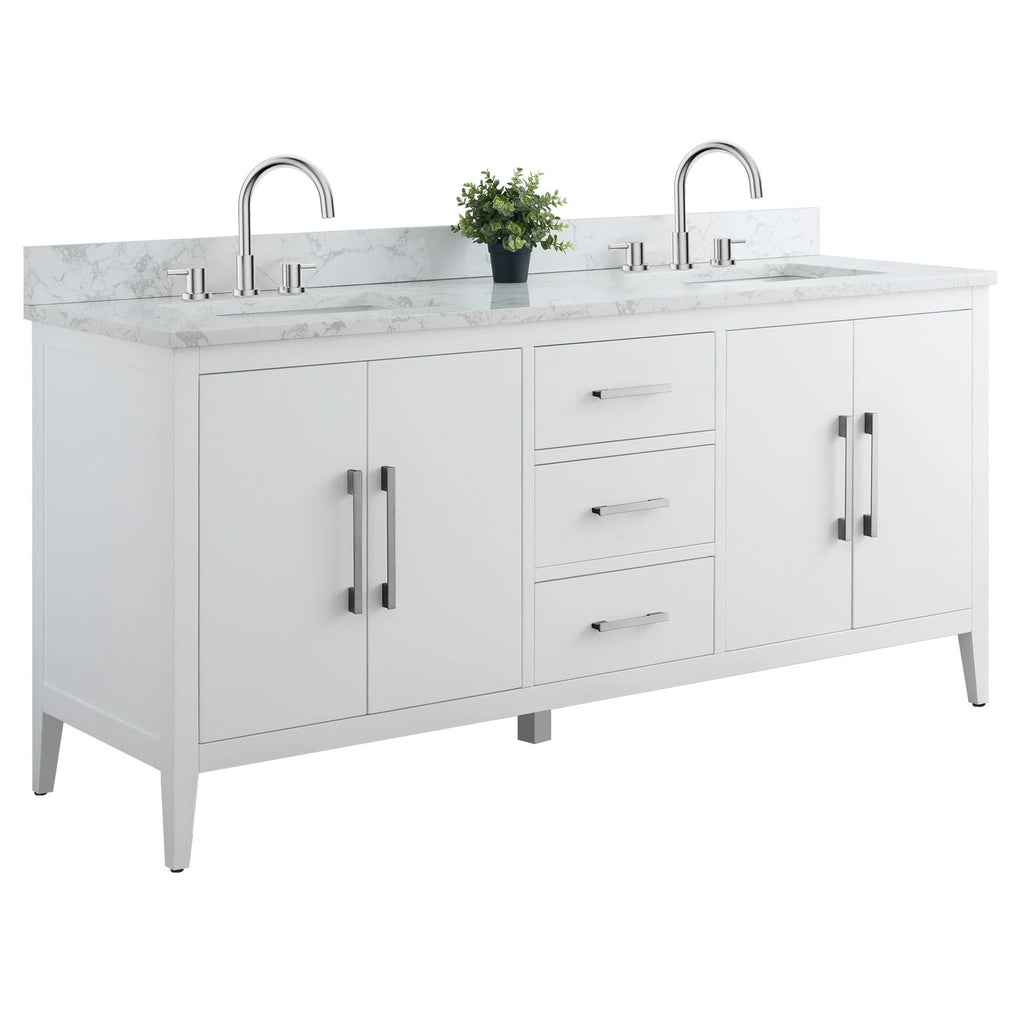 Mobile lavabo doppio Vanity Art 72 per bagno con piano in marmo composito