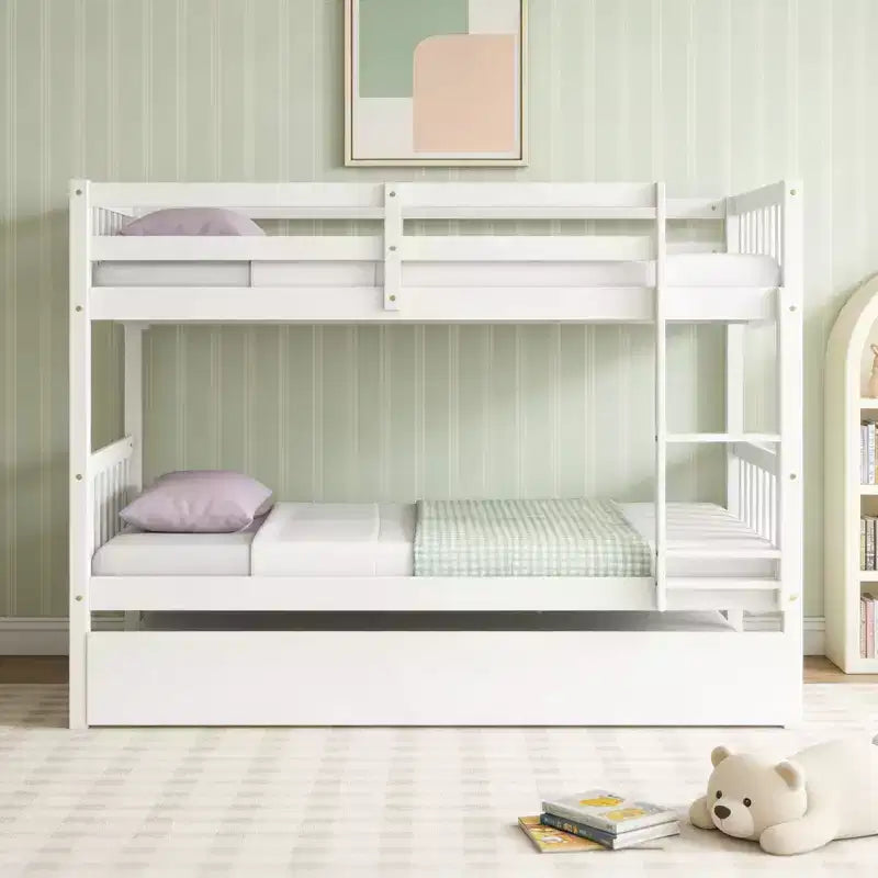 Letto a castello moderno in legno a due piani con letto estraibile, convertibile in 2 letti