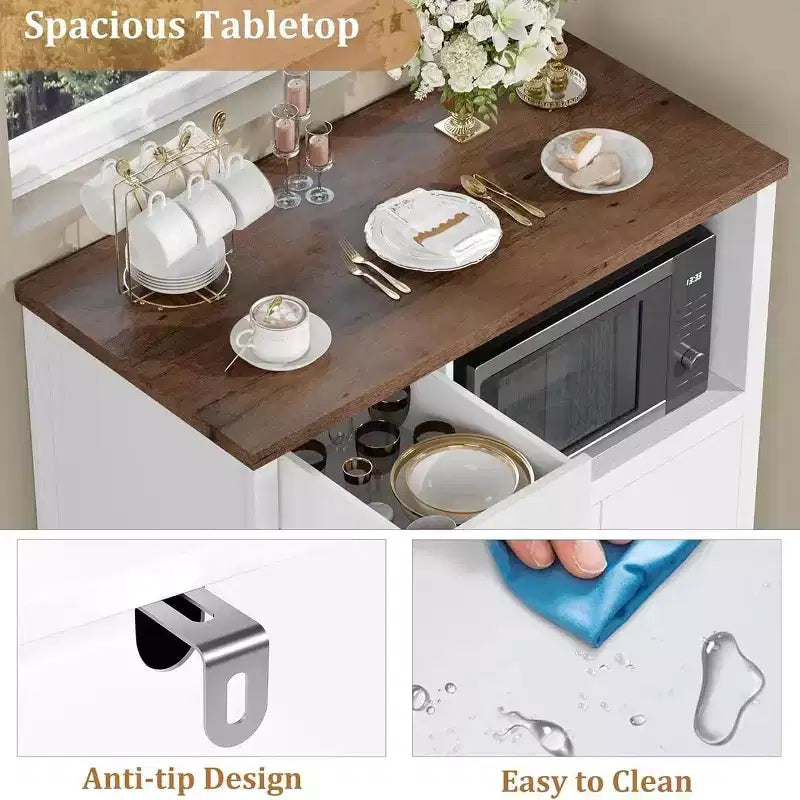 Mobiletto da cucina per microonde con contenitore, con 3 ante, 1 cassetto e ripiani regolabili, mobiletto dispensa